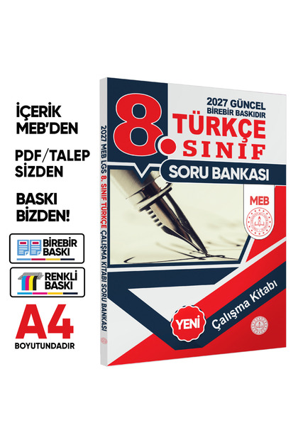 2027 8.Sınıf LGS Türkçe MEB Çalışma Kitabı Soru Bankası (Renkli Baskı A4 Boyutlu) BASKI ÜCRETİ