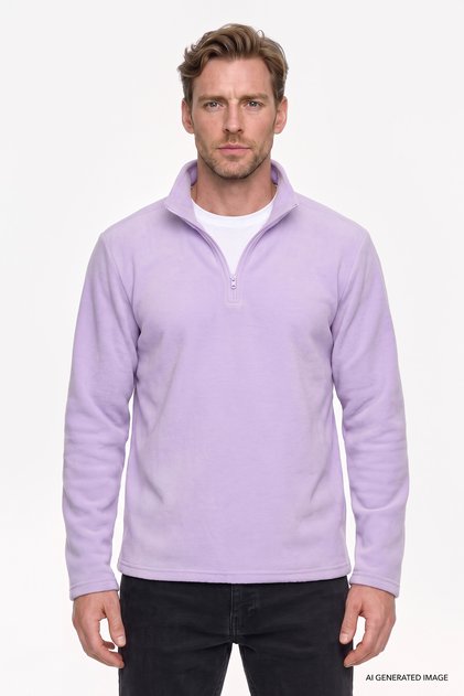 Lila Anti-Pilling Tüylenme Yapmayan Standart Fit Dik Yaka Polar Sweatshirt