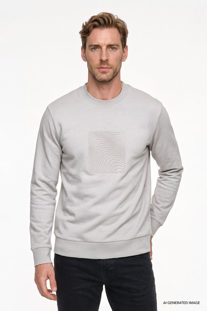 Men's Stone Cotton Standard Fit Regular Cut Crew Neck Sweatshirt