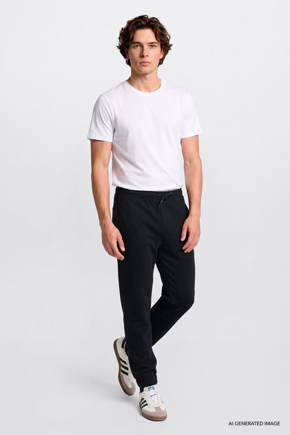 Regular Fit Normal Cut Ribbed Leg Black Sweatpants Tracksuit Bottoms