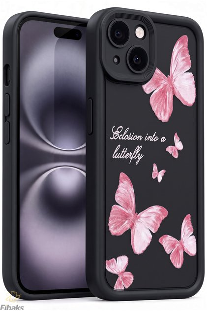 iPhone 13/14 Kılıf Yumuşak Dokulu Kelebek Desenli Yumuşak Kamera Korumalı Silikon Kapak