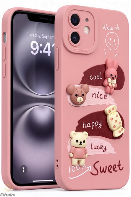 iPhone 11 Kılıf Tasarımlı Desenli Kamera Korumalı Tavşan Pembe Yumuşak Silikon Kapak