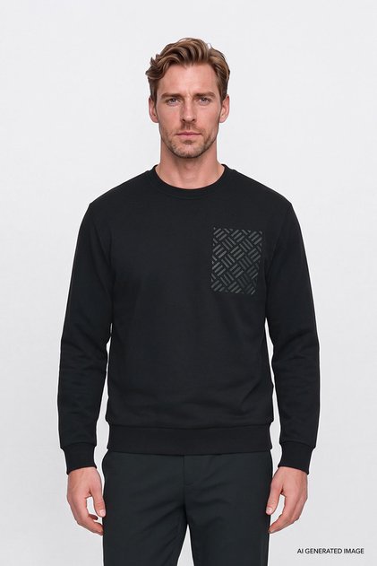 Black Men's Crew Neck Sweatshirt Ace052271075