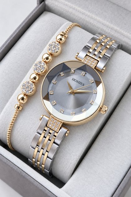 Special Boxed Small Case Women Wristwatch Waterproof Silver Color Steel Band + Bracelet Hmby2038C1