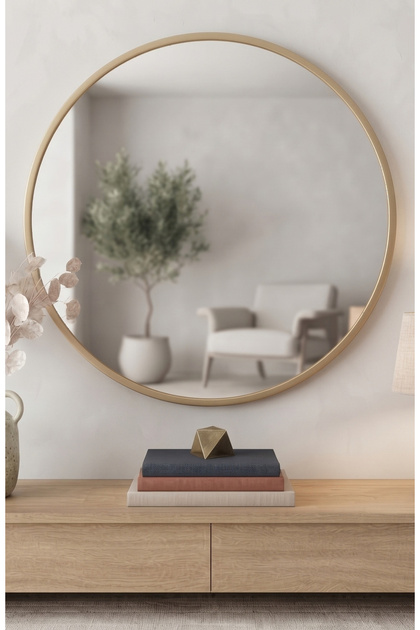 Gold Metal Çerçeveli Yuvarlak Ayna 70-70 cm
