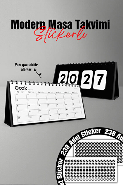 2026 Siyah Dekoratif Spiralli | 10x20cm | Masa Takvimi