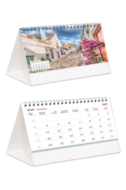 2027 Sokaklar Piramit Masa Takvimi Masaüstü Takvim 21x17 cm