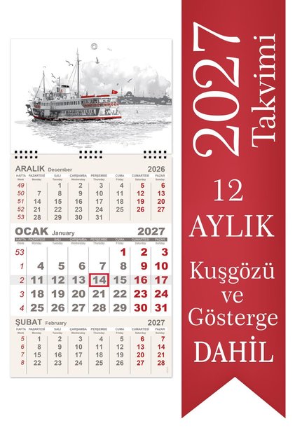 2027 Minik Boy Gemici Takvimi Denizci Duvar Takvimi 24x52 cm