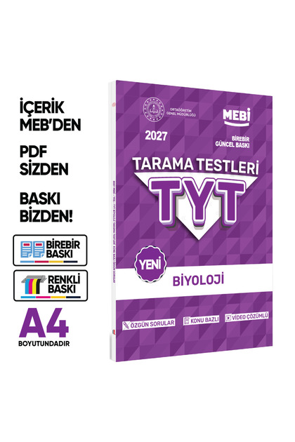 2027 YKS-TYT MEBİ-OGM Biyoloji Özgün Tarama Testleri Kitabı A4 Boyut Renkli Görsel BASKI ÜCRETİ