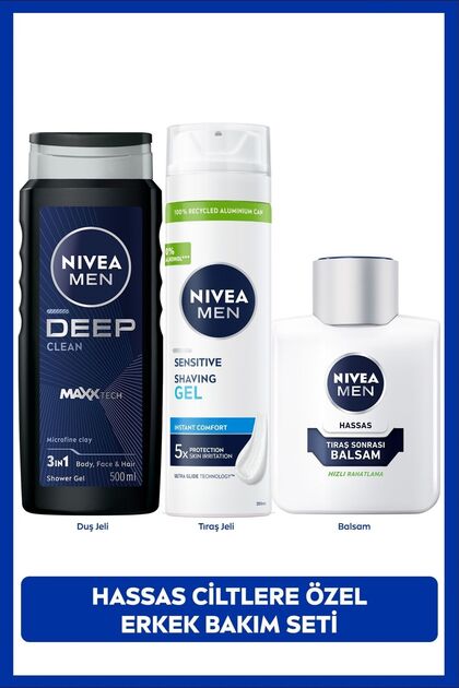 MEN Erkek Deep Duş Jeli 500ml, Hassas Ciltere Özel Tıraş Jeli ve Tıraş Sonrası Nemlendirici Balsam