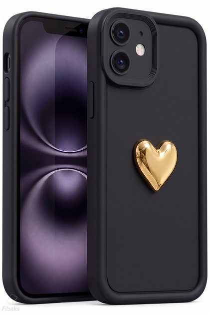 iPhone 11 Kılıf 3D Kalp Tasarımlı Siyah Desenli Yumuşak Kamera Korumalı Silikon Kapak