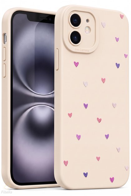 iPhone 11 Kılıf Kamera Korumalı Silikon Renkli Kalp Tasarımlı Kamera Korumalı Silikon Kapak Krem