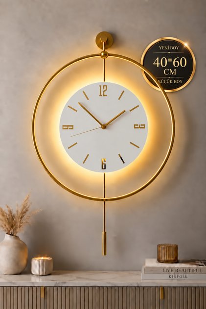 T Kristal (40*60 CM)- (QUARTZ MEKANİZMALI)-(abs Nano Göbek )-pilli Led - Metal Duvar Saati