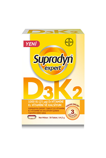 Expert Tablet D3 Vitamini, K2 Vitamini ve Kalsiyum İçeren Takviye Edici Gıda