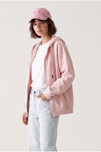 Oversize Kapüşonlu Fermuarlı Cepli Hırka
