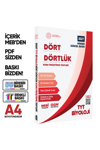 2027 YKS-TYT MEBİ-OGM Dört Dörtlük Biyoloji Pekiştirme Testleri Soru Bankası BASKI ÜCRETİ