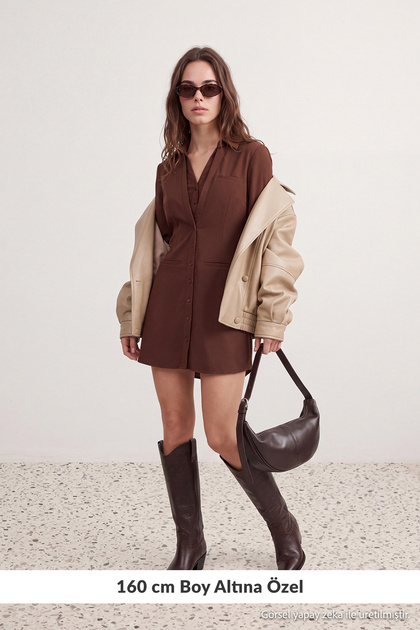 Petite Brown Short / Mini Woven Shirt Dress Twoaw27El00205
