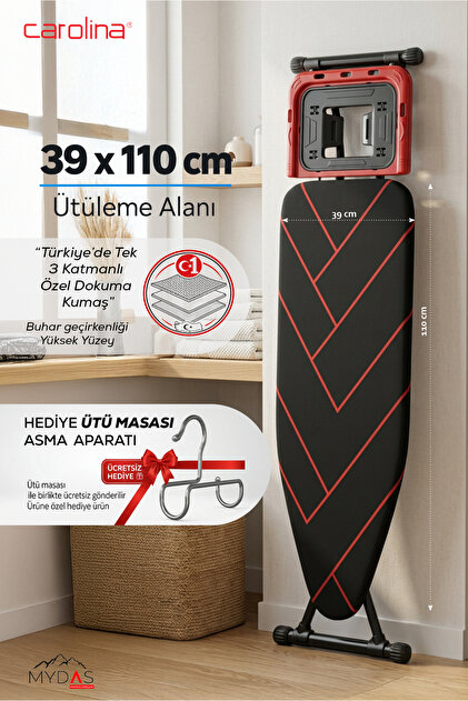 200 Premium Ütü Masası – 39x110 cm | 3 Katmanlı Özel Dolgulu Bez | Güvenlik Kilitli