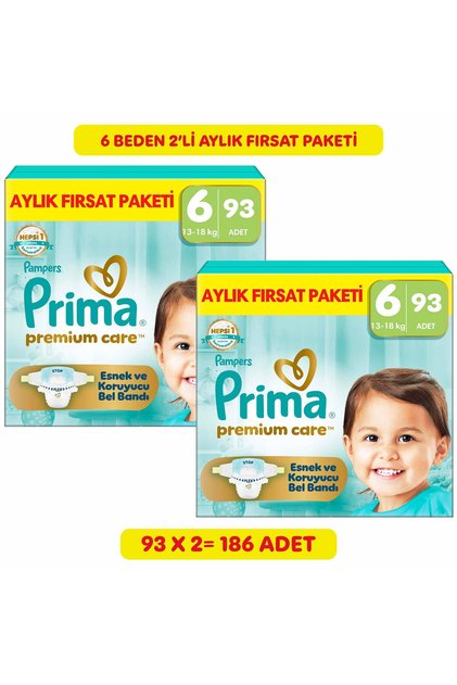 Premium Care Aylık Fırsat Paketi 6 Numara 93 Adet Bebek Bezi x2