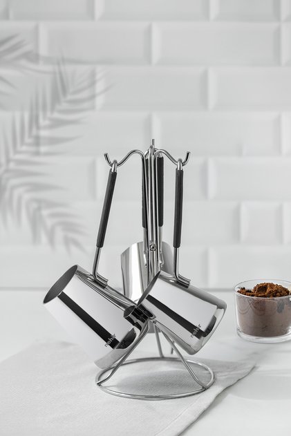 Everest 4-Piece Stainless Steel Turkish coffee pot set with stand