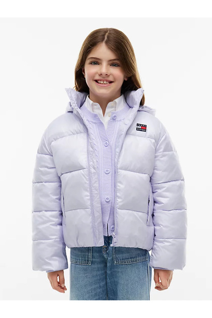 KG0KG09586A Glänzende Kapuzen-Steppjacke V09 Lavendel-Eis