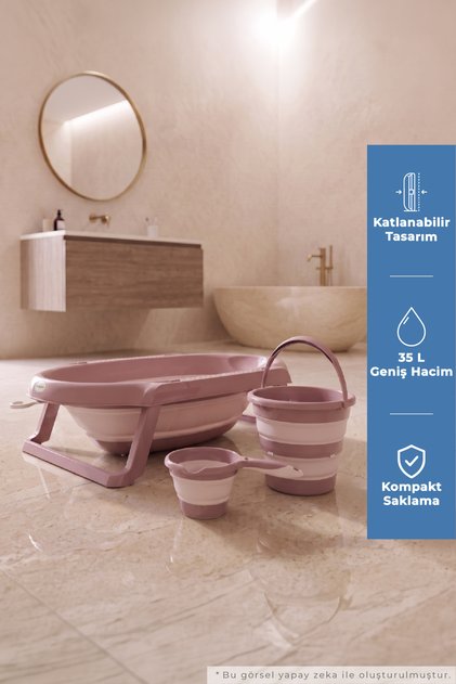 Soft Katlanır Bebek Banyo Küvet Seti 3 Parça Somon