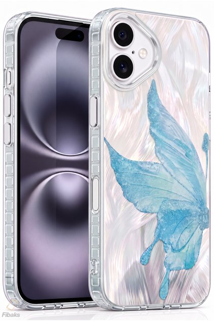 iPhone 16 Kılıf Parlak Hologram Kelebek Desenli Şeffaf Silikon | İçten Baskılı, Kamera Korumalı, Airbag Köşeli, Darbe Emici Premium Telefon Kılıfı