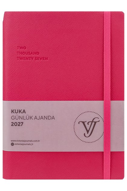 KUKA 2027 Günlük Ajanda A5 .Esnek Kapak. Lastikli, Cepli, Kalem Bölmeli. Renkli Kenar-Macenta