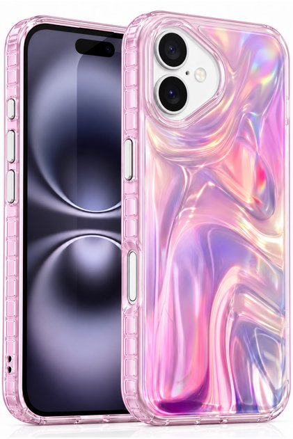 iPhone 16 Plus Kılıf Rüya Shine Saten Dokulu Renk Geçişli Hologram Efektli 3D Baskılı Silikon