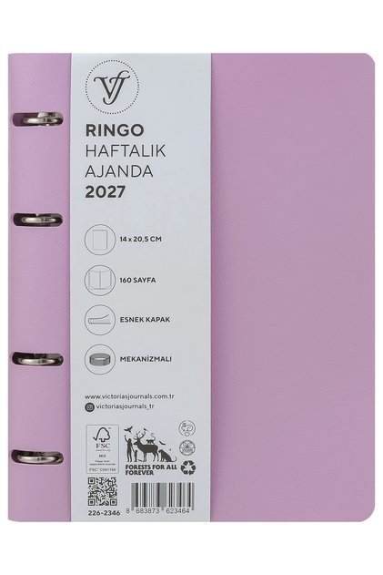 RinGo 2027 Haftalık Ajanda A5. Vegan Deri Esnek Kapak Ivory 80gr. İçi Değişebilir-Lila