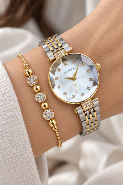 Round Case Gold Silver White Color Stone Women Wristwatch Steel Band Japanese Movement Gift Special Boxed Hmby2075C2