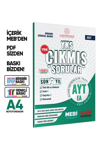2027 YKS-AYT MEBİ Eşit Ağırlık (TM) Çıkmış Soru Bankası Son 9 Yıl Video/PDF Çözümlü BASKI ÜCRETİ