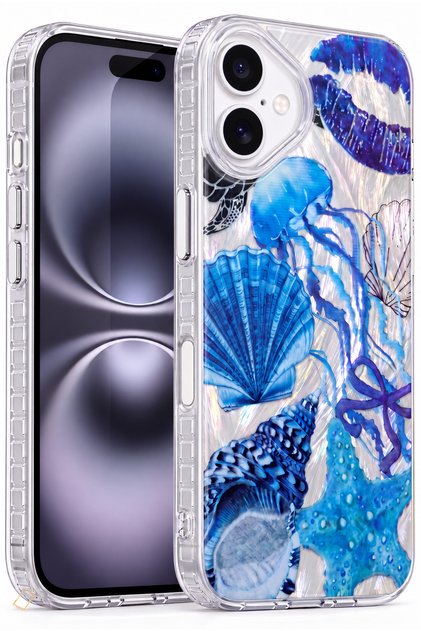 iPhone 16 Kılıf Hologramlı Okyanus Desenli Şeffaf Silikon | İçten Baskılı, Kamera Korumalı, Airbag Köşeli, Darbe Emici Premium Kapak Telefon Kılıfı