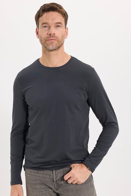 Erkek Slim Fit Dar Kesim Pamuklu Yumuşak Dokulu Bisiklet Yaka Likralı Gri Sweatshirt