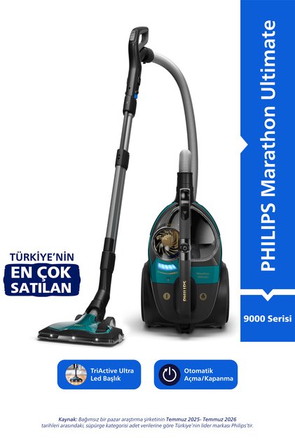 Marathon Ultimate Toz Torbasız Elektrikli Süpürge, 899W, PowerCyclone 10, Triactive Başlık,XB9185/07