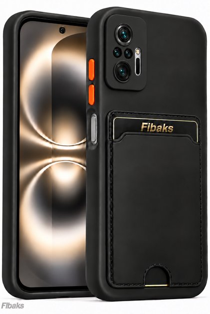 Redmi Note 10 Pro Case Camera Protected Card Holder Wallet Red Key Black Silicone Cover
