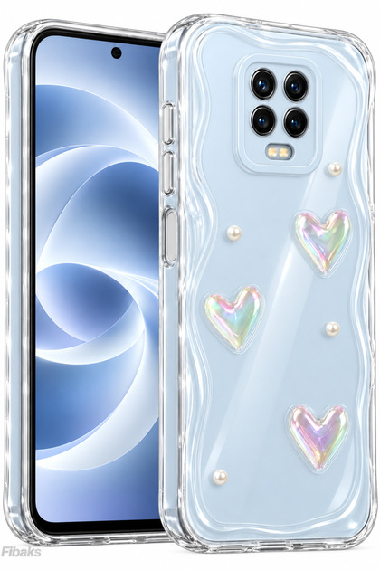 Redmi Note 9 Pro/9S Case 3D Heart Pearl Design Patterned Silicone Cover with Camera Protection