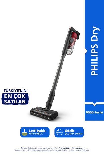 6000 Serisi Kablosuz Dikey Süpürge, PowerCyclone 11, 64 Dakika Kullanım Süresi, XC6552/01