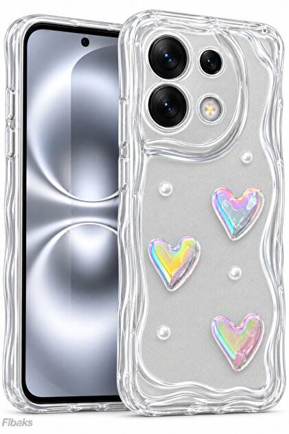 Redmi Note 13 Pro 4g Case 3D Heart Pearl Design Patterned Silicone Cover with Camera Protection