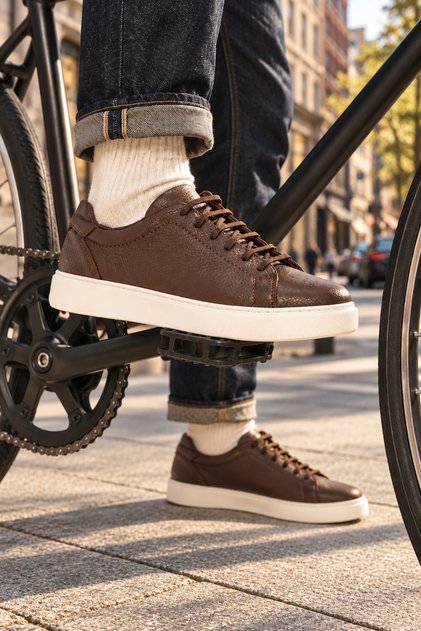Men's Brown 100% Leather Comfortable Sole Flexible Sneaker Shoes