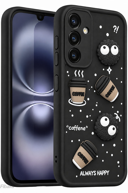 Galaxy A35 Case Designed with Patterned Camera Protection Coffee Cookie Black Soft Silicone Cover