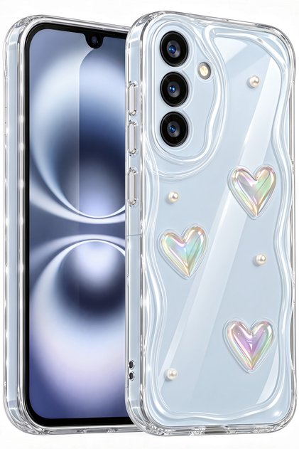 Galaxy A35 Case 3D Heart Pearl Design Patterned Transparent Silicone Cover with Camera Protection