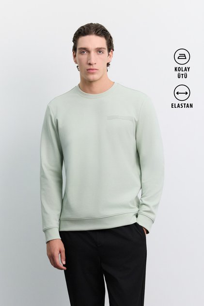 Men's Mint Green Crew Neck Injection Printed Interlock Sweatshirt A62Y1214