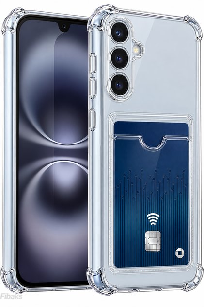 Galaxy S25 FE Kılıf Kamera Koruma ve Köşe Korumalı Kartlıklı Cüzdanlı Darbe Emici Şeffaf Telefon Kılıfı Kapak