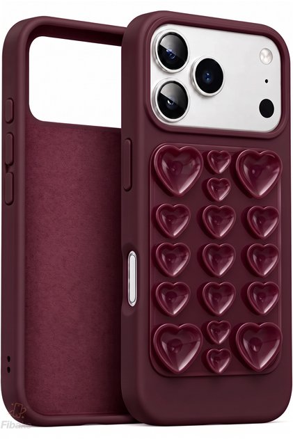 iPhone 17 Pro Max/18 Pro Max Case Self-Vacuuming Velvet Heart Pattern Inside Soft Silicone Phone Case – Strong Grip & Aesthetic Design Burgundy