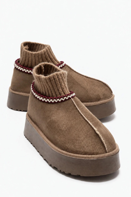 Thick Soled Mini Sock Boots DARK Taupe