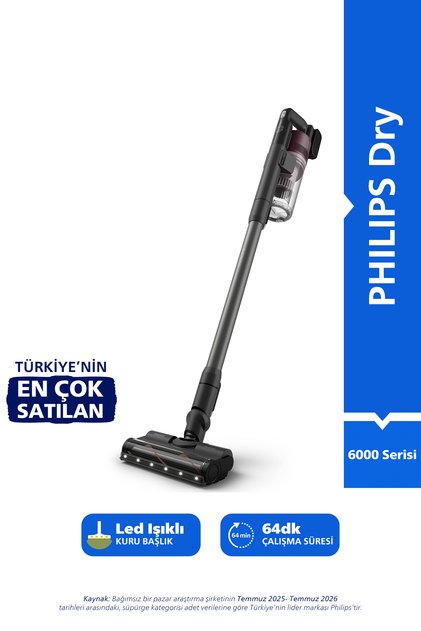 6000 Serisi Kablosuz Dikey Süpürge, PowerCyclone 11, 64 Dakika Kullanım Süresi, XC6453/10