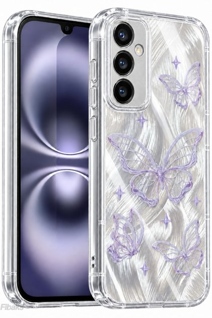 Galaxy A35 Case Plug-In Camera Protection Glossy Hologram Butterfly Pattern Shock Absorbing Silicone