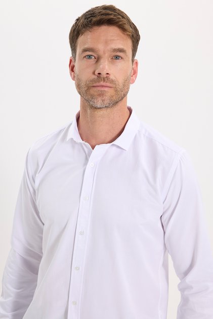Modern Slim Fit Long Sleeve Plain Satin Cotton Men's White Shirt