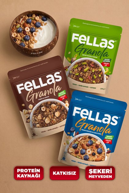 Granola 3'lü Mix Paket - Yaban Mersinli (200 g) + Fındık & Kakao (200 g) + Antep Fıstıklı (200 g)